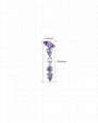 Dewfall Flatback Stud, silver with violet cubic zirconia, dimensions
