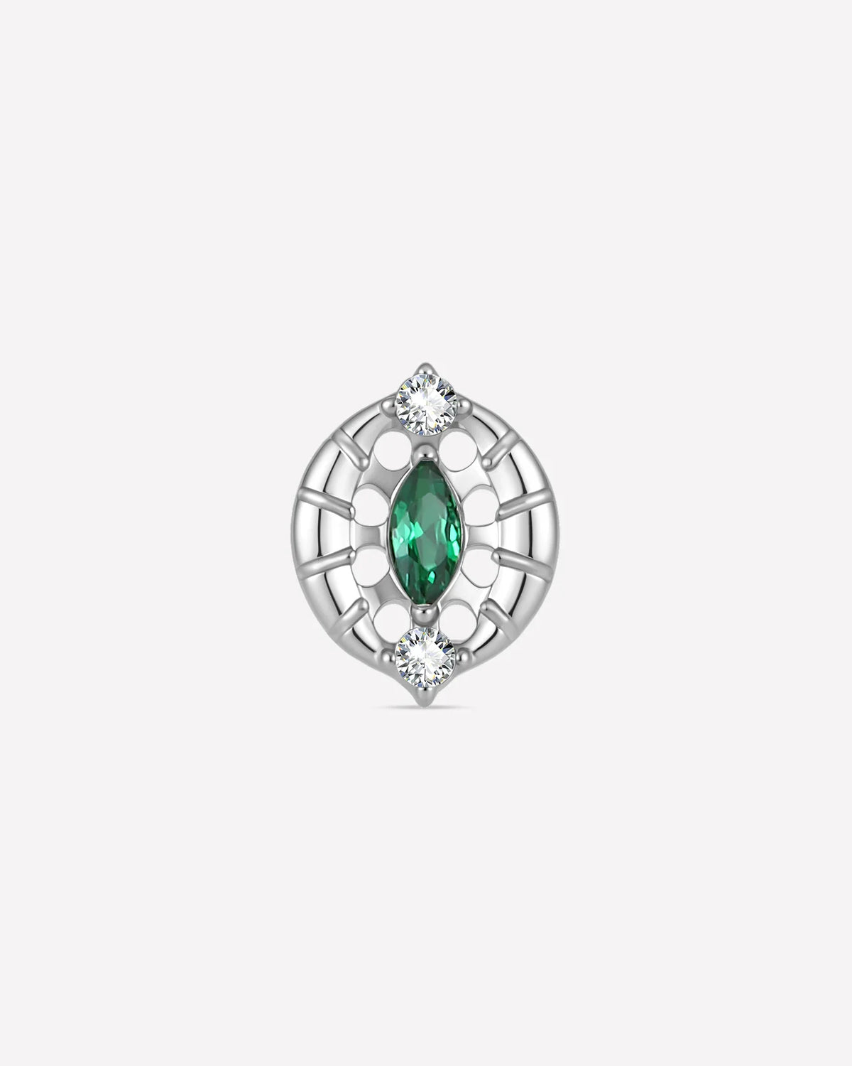 Luminous Halo Flatback Stud Silver Emerald Green - front view