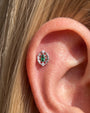 Luminous Halo Flatback Stud Silver Emerald Green - flat piercing styling