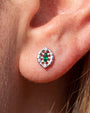 Luminous Halo Flatback Stud Silver Emerald Green - lobe styling