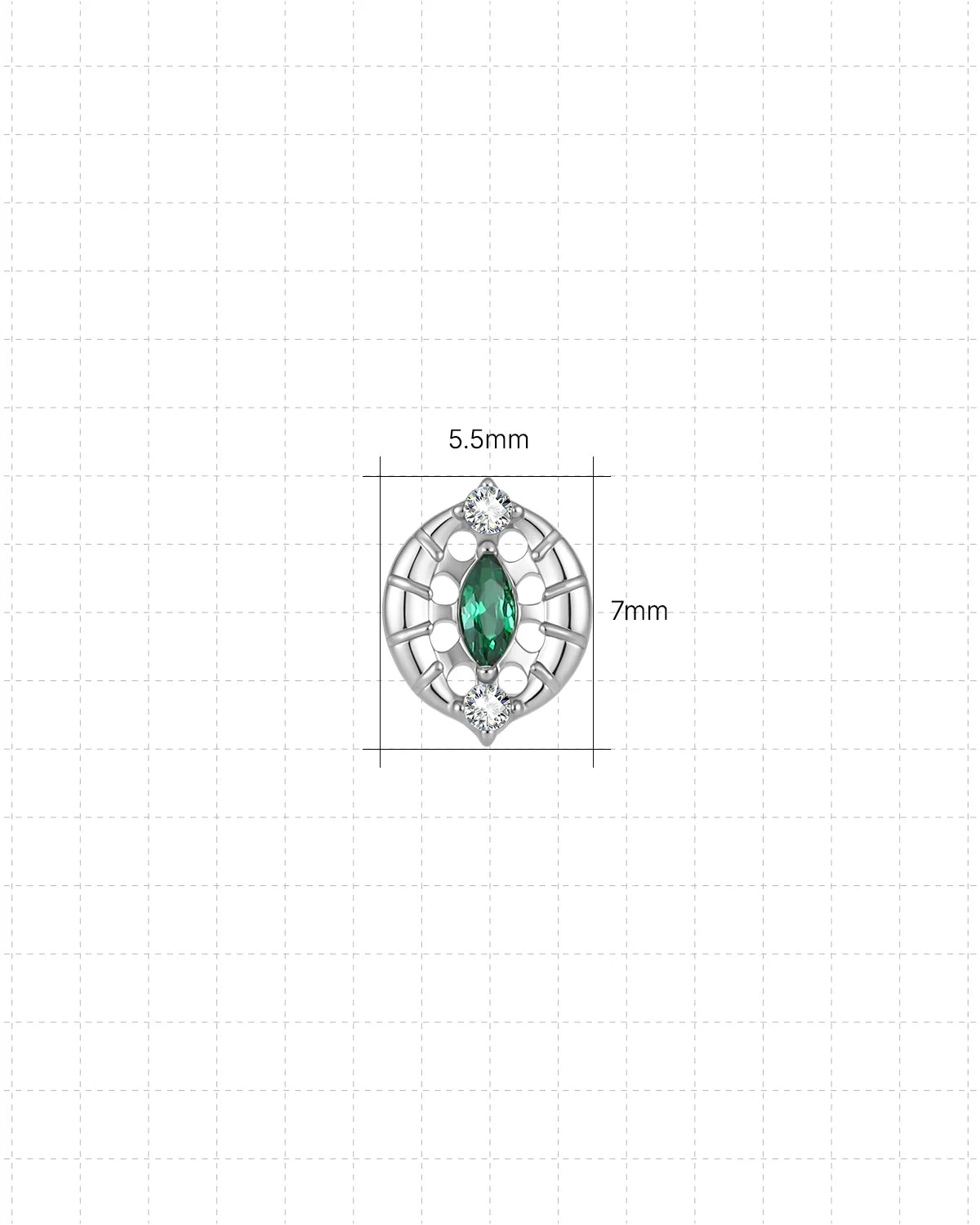 Luminous Halo Flatback Stud Silver Emerald Green - 5.5mm by 7.0mm dimensions