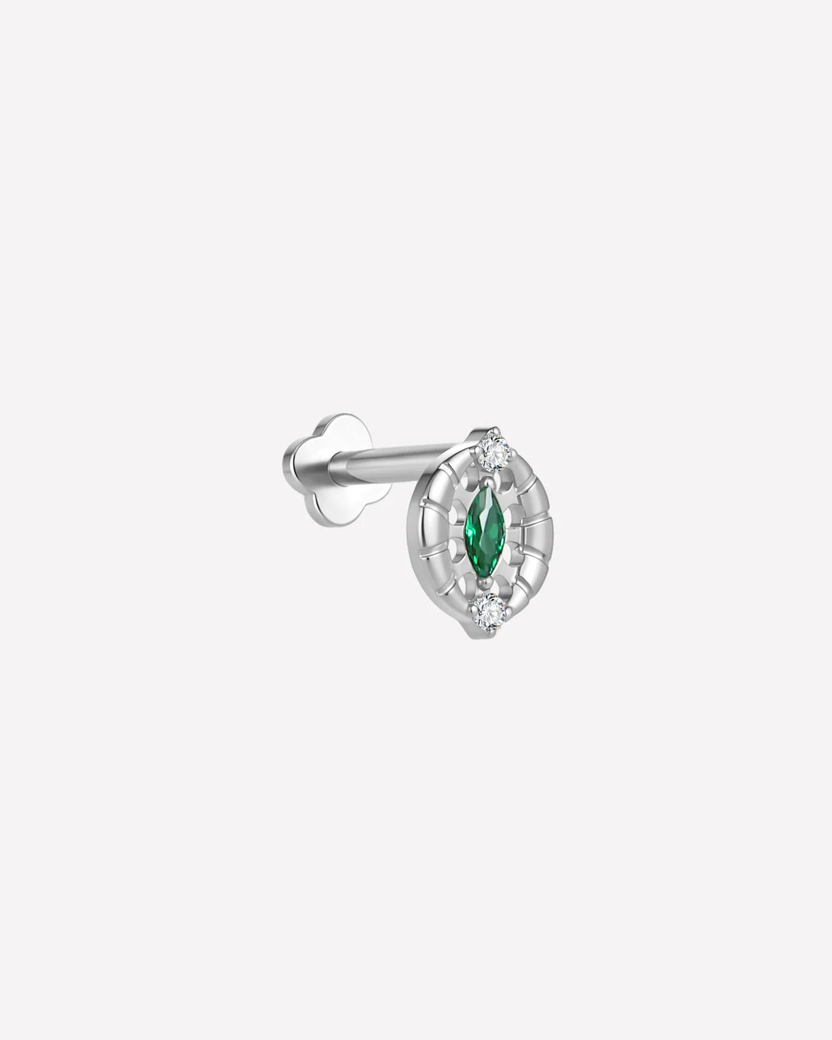 Luminous Halo Flatback Stud Silver Emerald Green - side view with flatback post