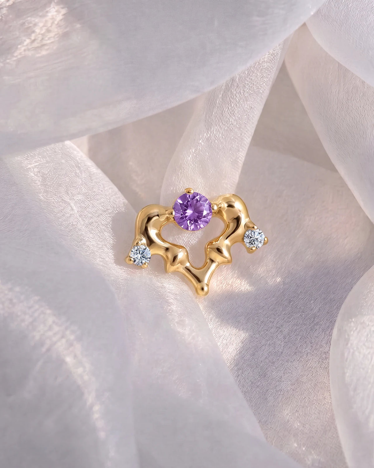 Arabesque Bloom Flatback Stud - Gold Twilight Amethyst - CS-KSD-0071-TI-J-ZL - 02