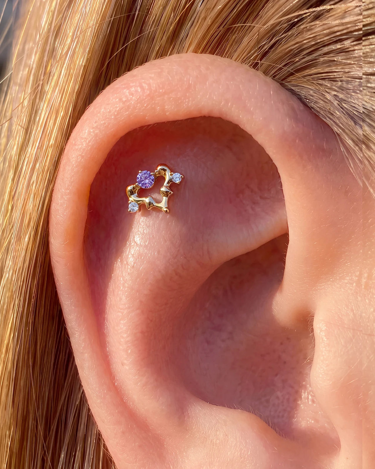 Arabesque Bloom Flatback Stud - Gold Twilight Amethyst - CS-KSD-0071-TI-J-ZL - 04