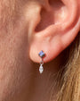 Petal Gleam Flatback Stud in Silver Twilight Tanzanite, lobe styling
