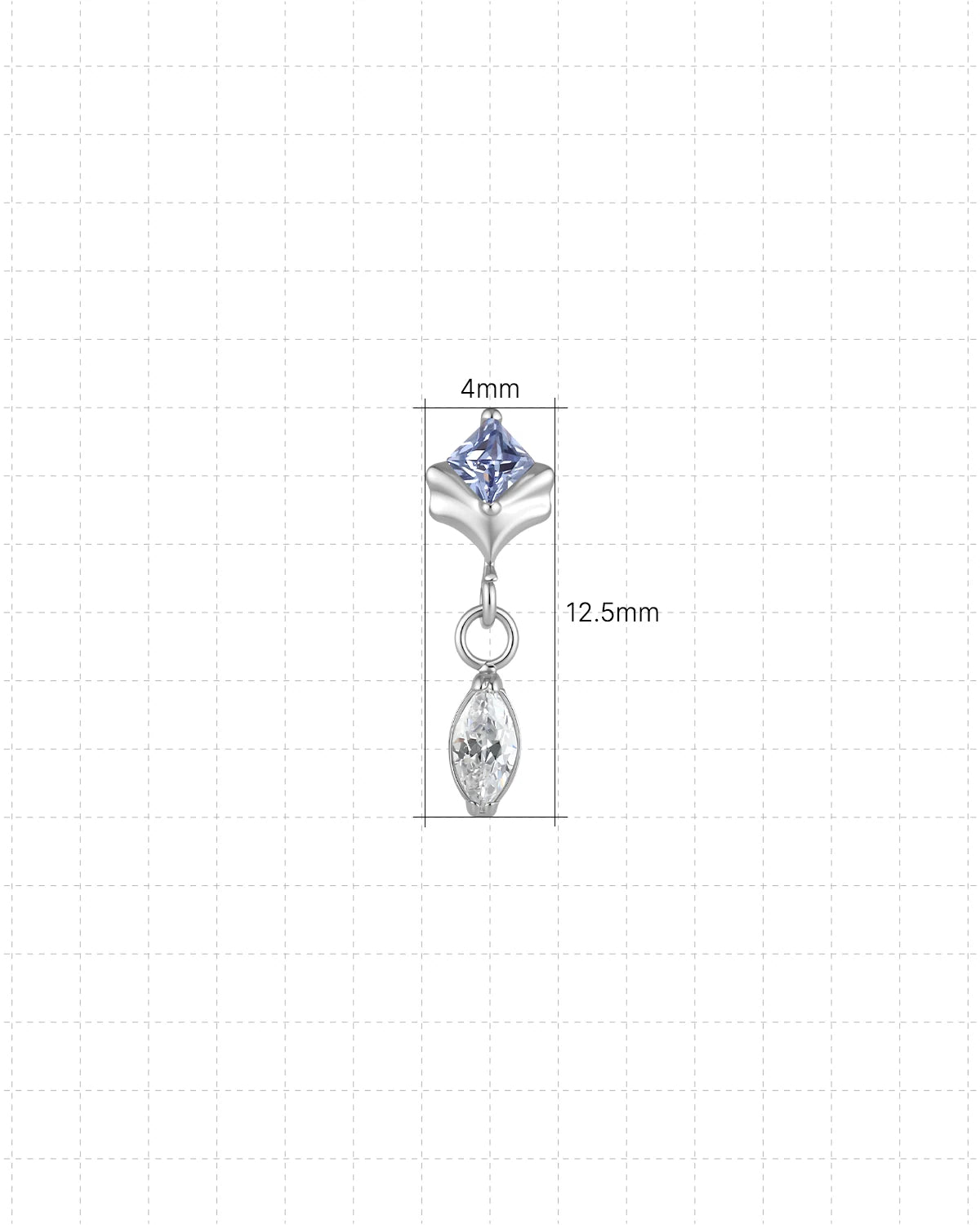 Petal Gleam Flatback Stud in Silver Twilight Tanzanite, 4.0mm by 12.5mm dimensions