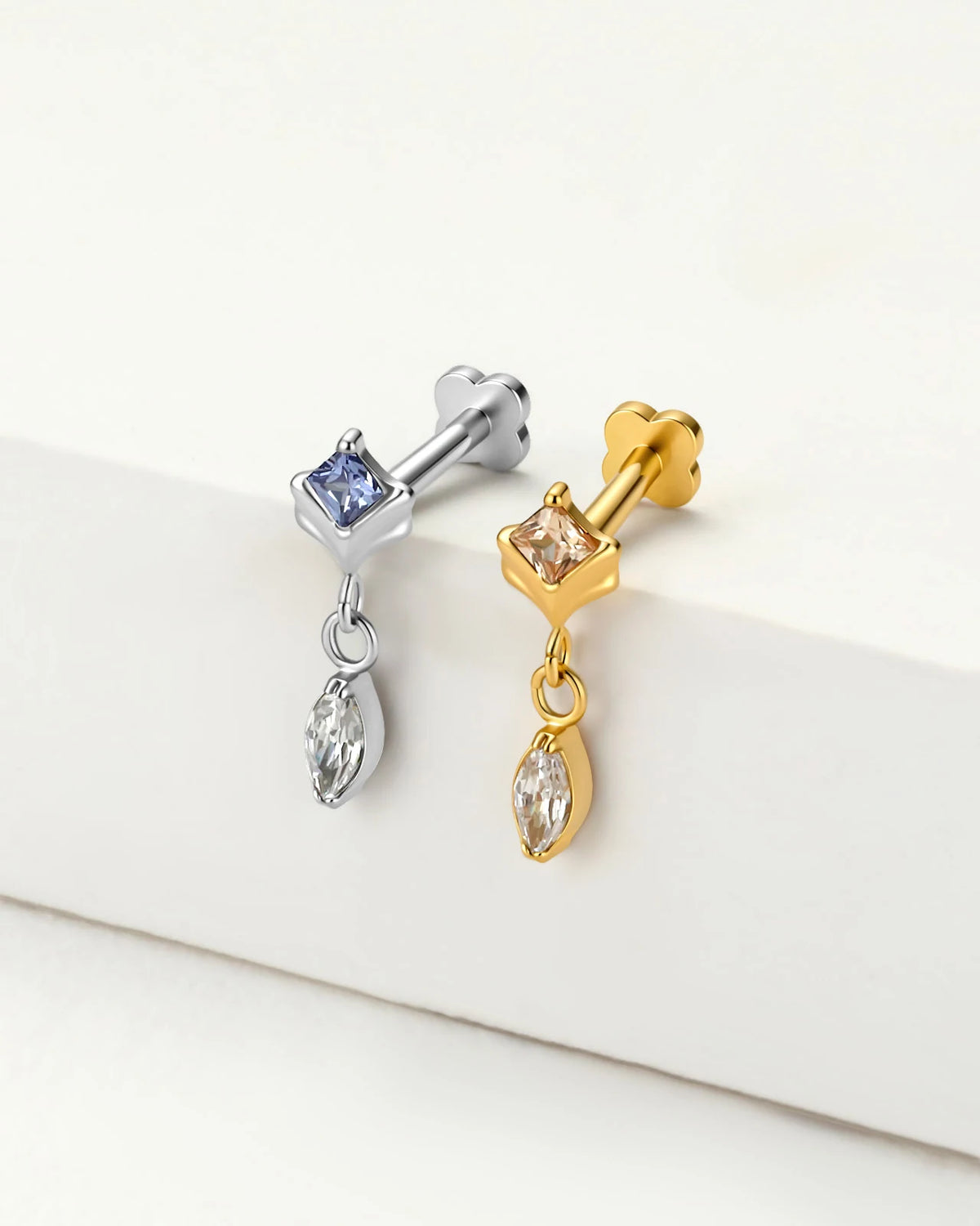 Petal Gleam Flatback Stud, gold and silver color comparison