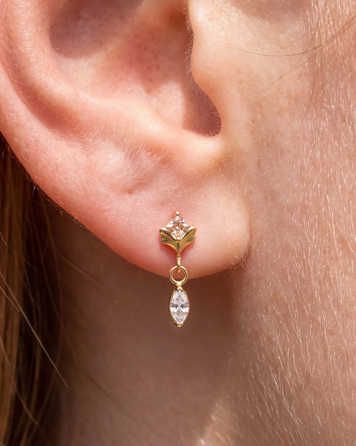 Petal Gleam Flatback Stud in Gold Champagne Glow, lobe styling