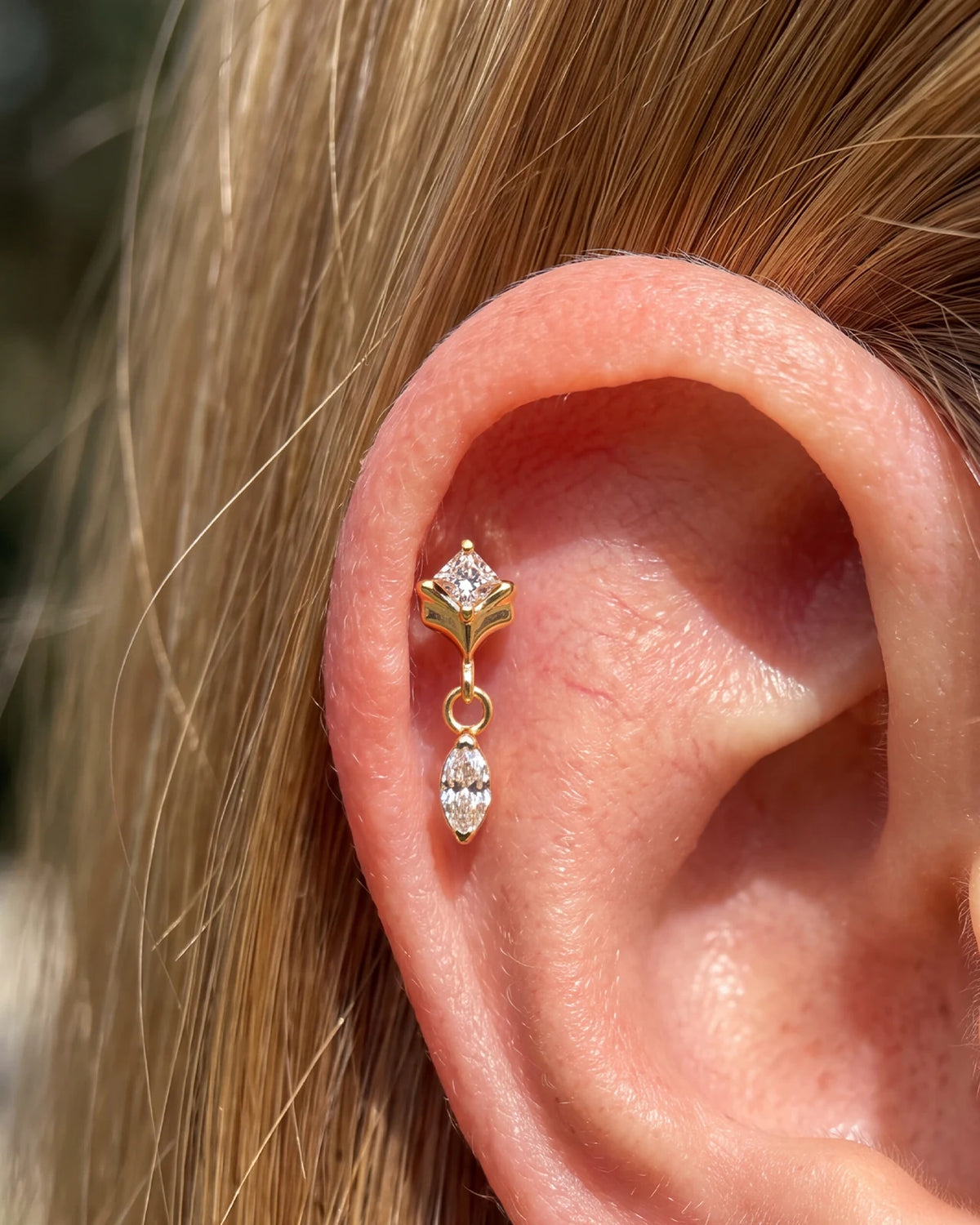 Petal Gleam Flatback Stud in Gold Champagne Glow, helix styling