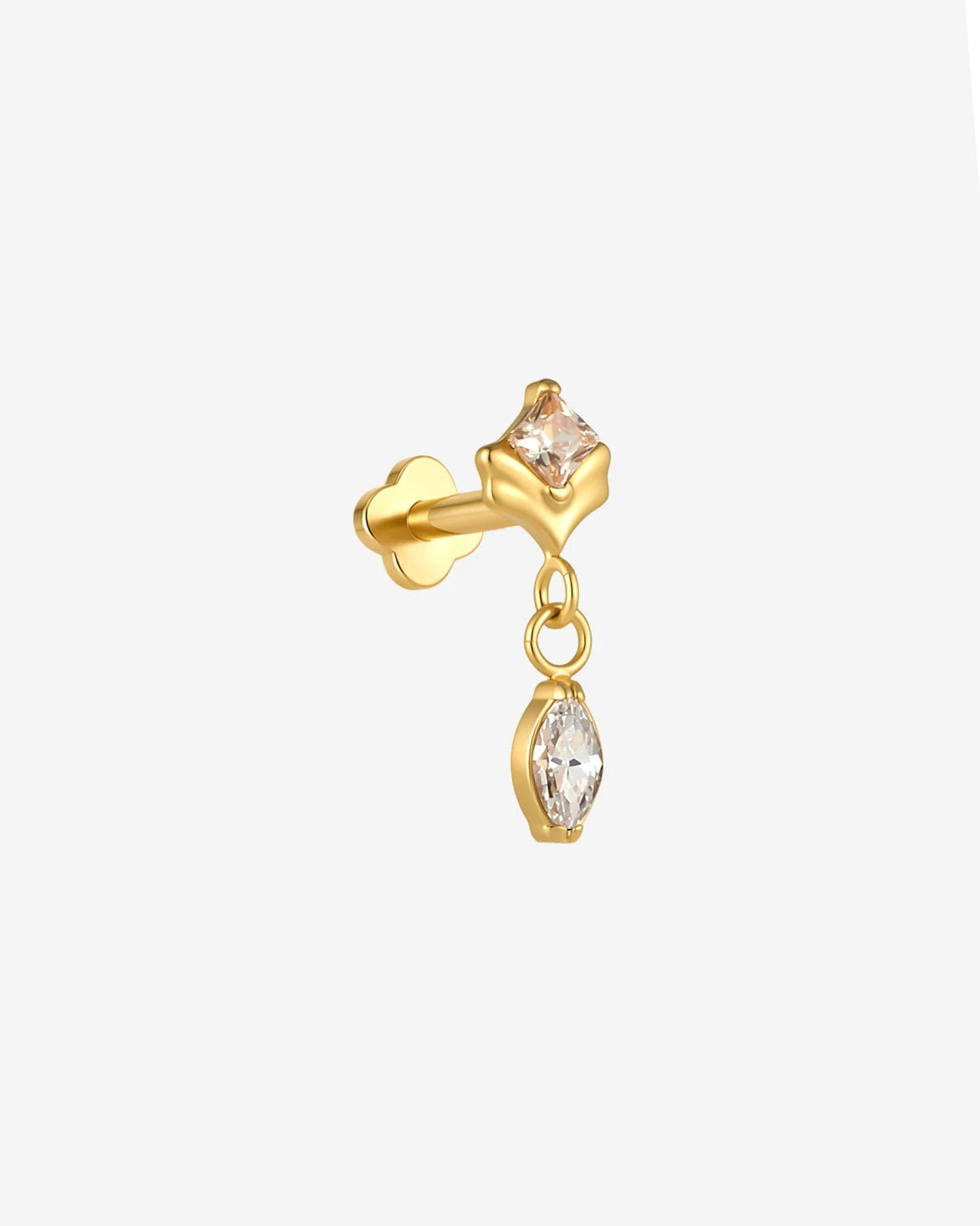 Petal Gleam Flatback Stud in Gold Champagne Glow, side view