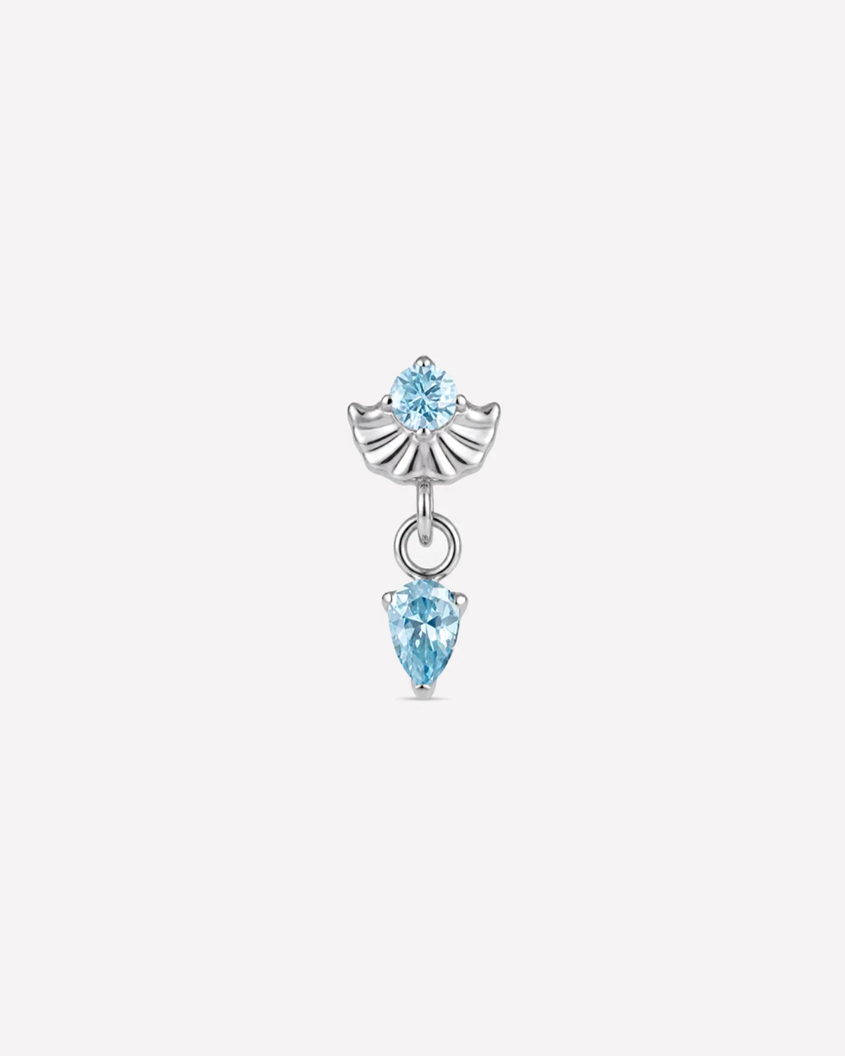 Deco Dew Flatback Stud, silver with blue cubic zirconia, front view
