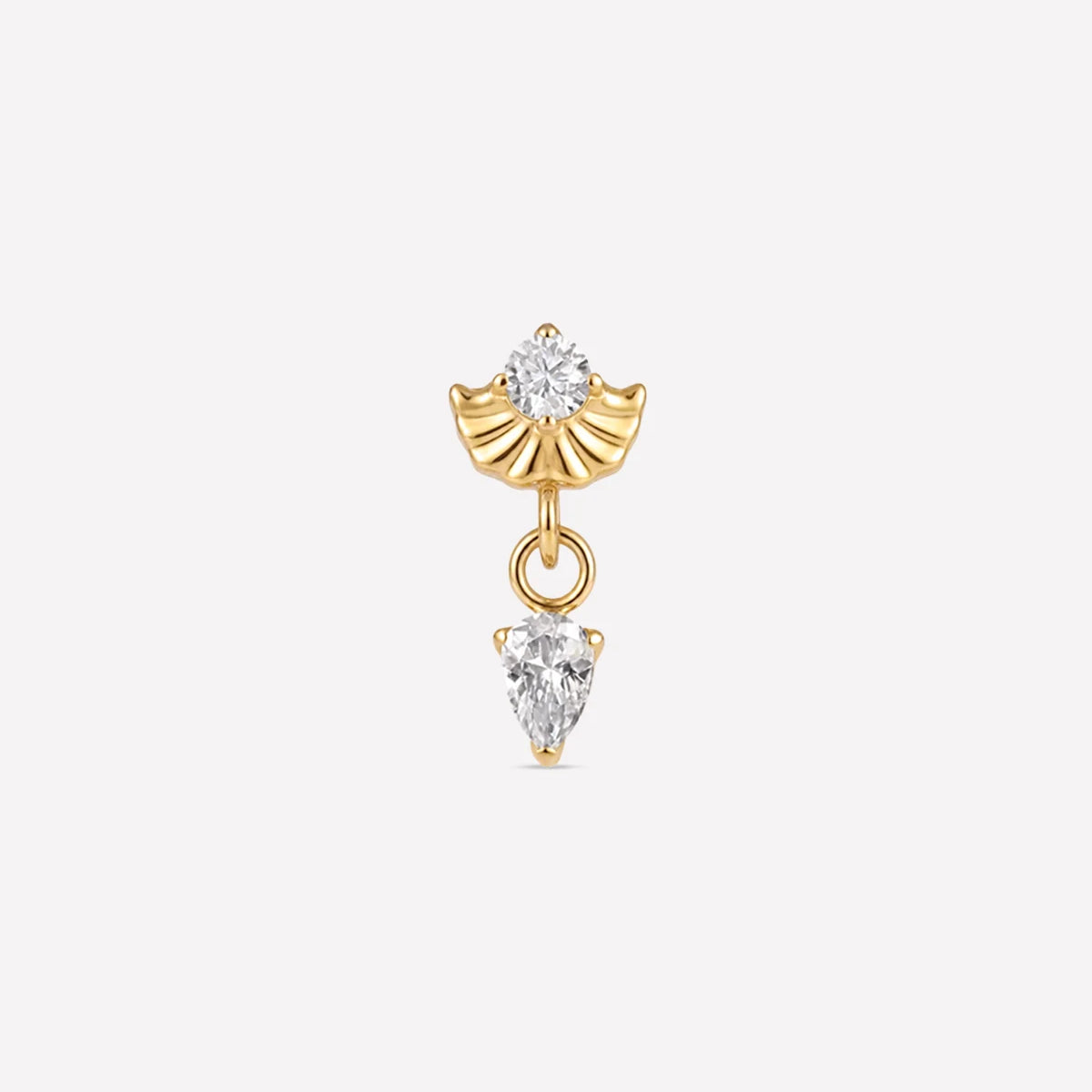 Deco Dew Flatback Stud, gold with clear cubic zirconia, front view