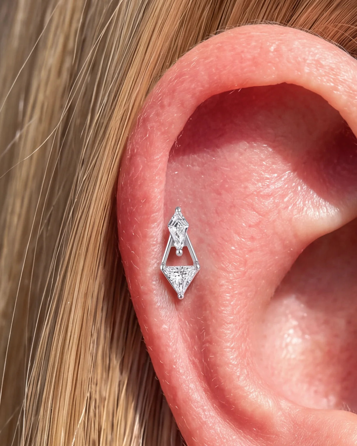 Prism Echo Flatback Stud Silver Crystal Clear - flat piercing styling