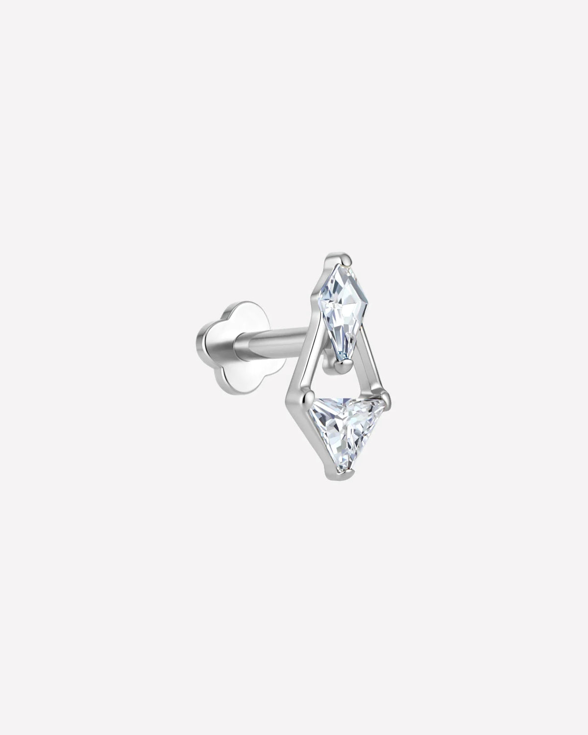 Prism Echo Flatback Stud Silver Crystal Clear - side view with flatback post