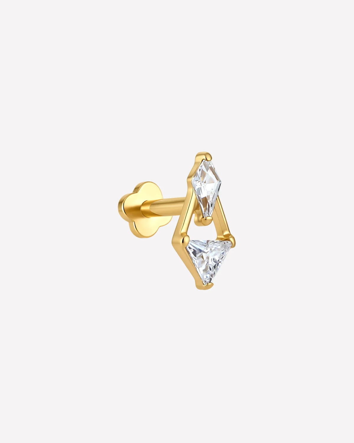 Prism Echo Flatback Stud Gold Crystal Clear - side view with flatback post