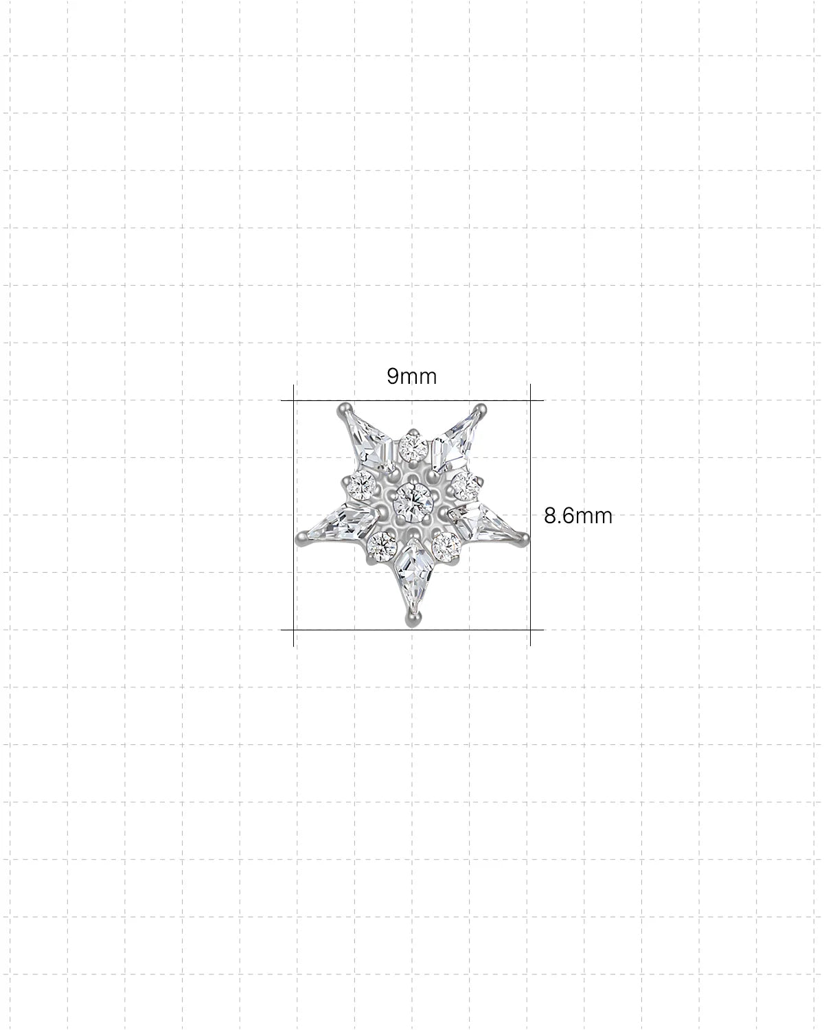 Stellar Bloom Flatback Stud Silver Crystal Clear - 9.0mm by 8.6mm dimensions