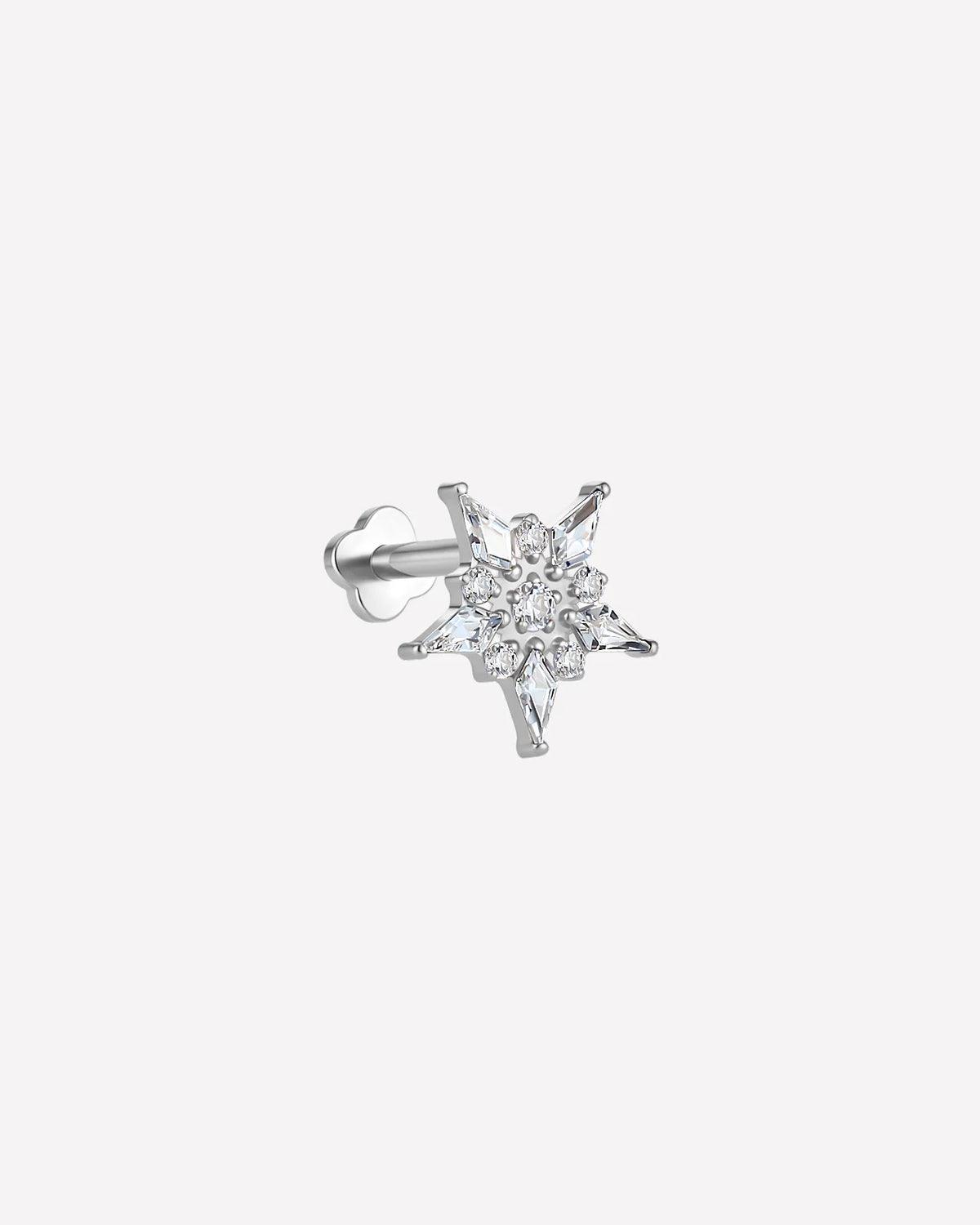 Stellar Bloom Flatback Stud Silver Crystal Clear - side view with flatback post