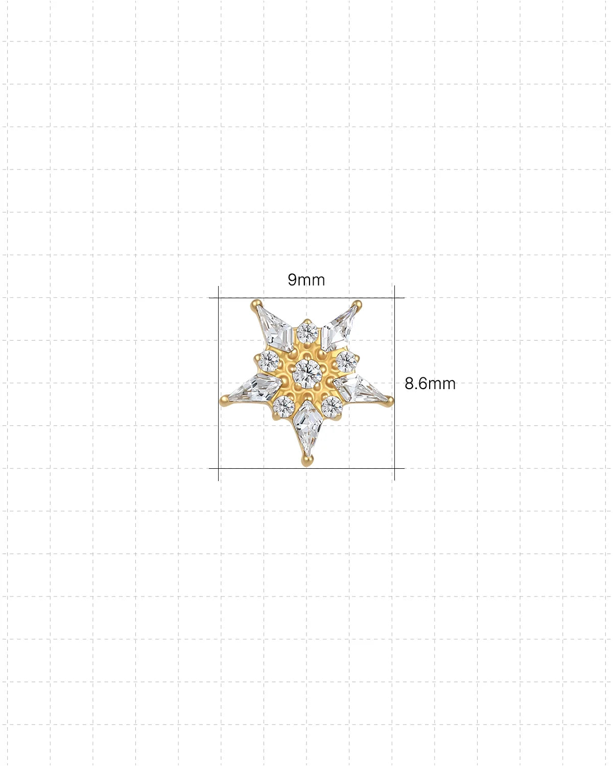 Stellar Bloom Flatback Stud Gold Crystal Clear - 9.0mm by 8.6mm dimensions
