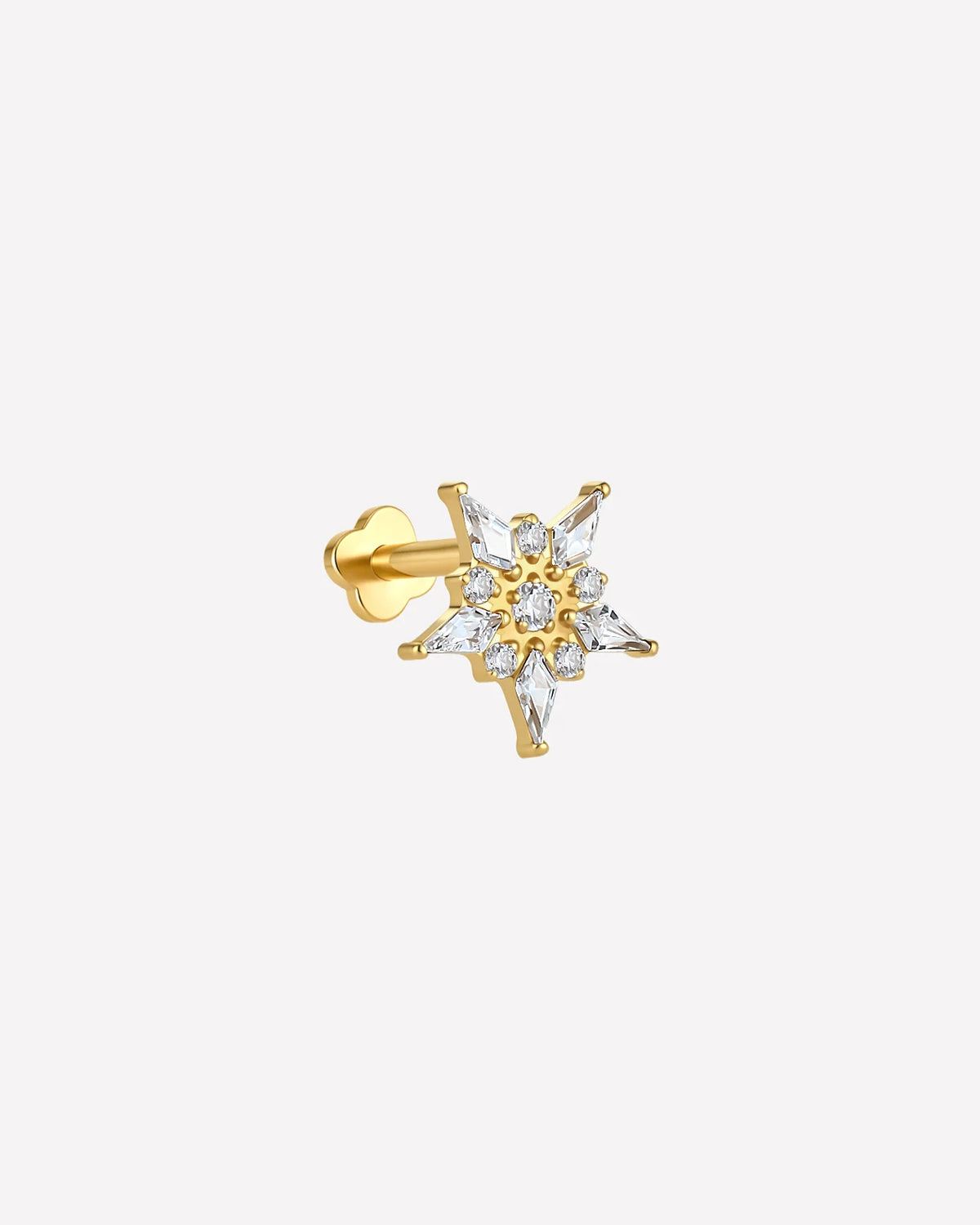 Stellar Bloom Flatback Stud Gold Crystal Clear - side view with flatback post