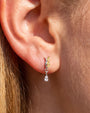 Willow Rain Flatback Stud, silver with olive green leaf stones and clear teardrop, on-ear styling