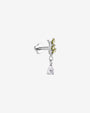 Willow Rain Flatback Stud, silver with olive green leaf stones and clear teardrop, detail view