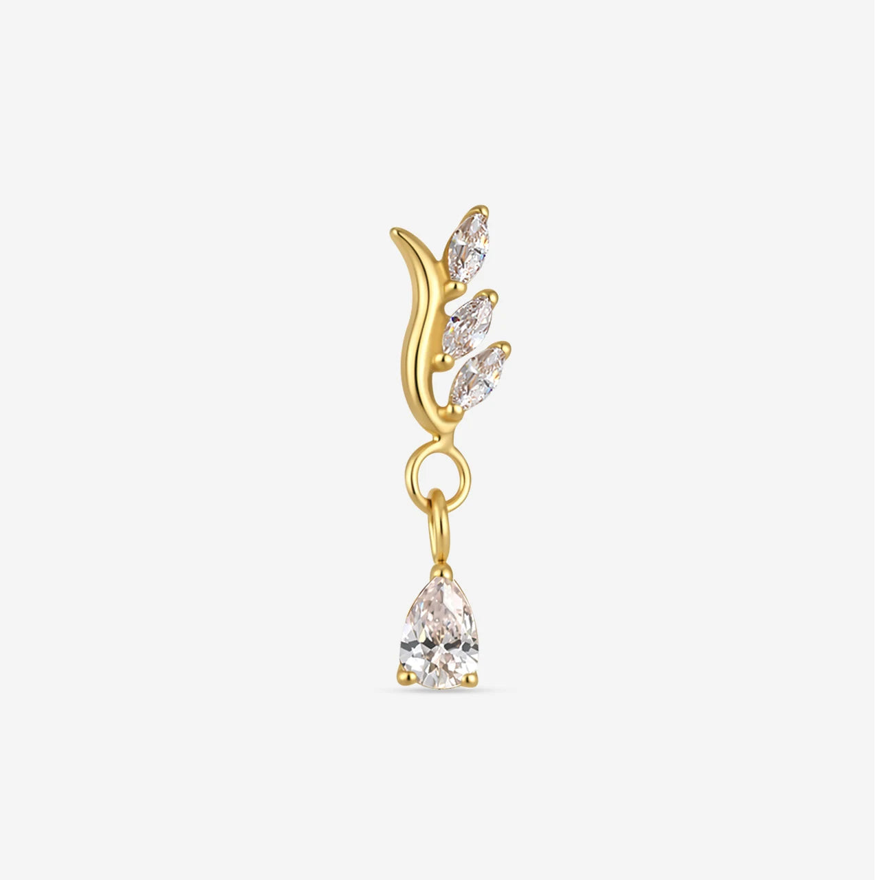 Willow Rain Flatback Stud, gold with clear cubic zirconia, front view 1