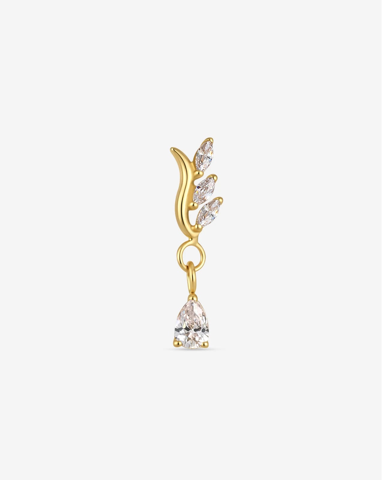 Willow Rain Flatback Stud, gold with clear cubic zirconia, front view 1