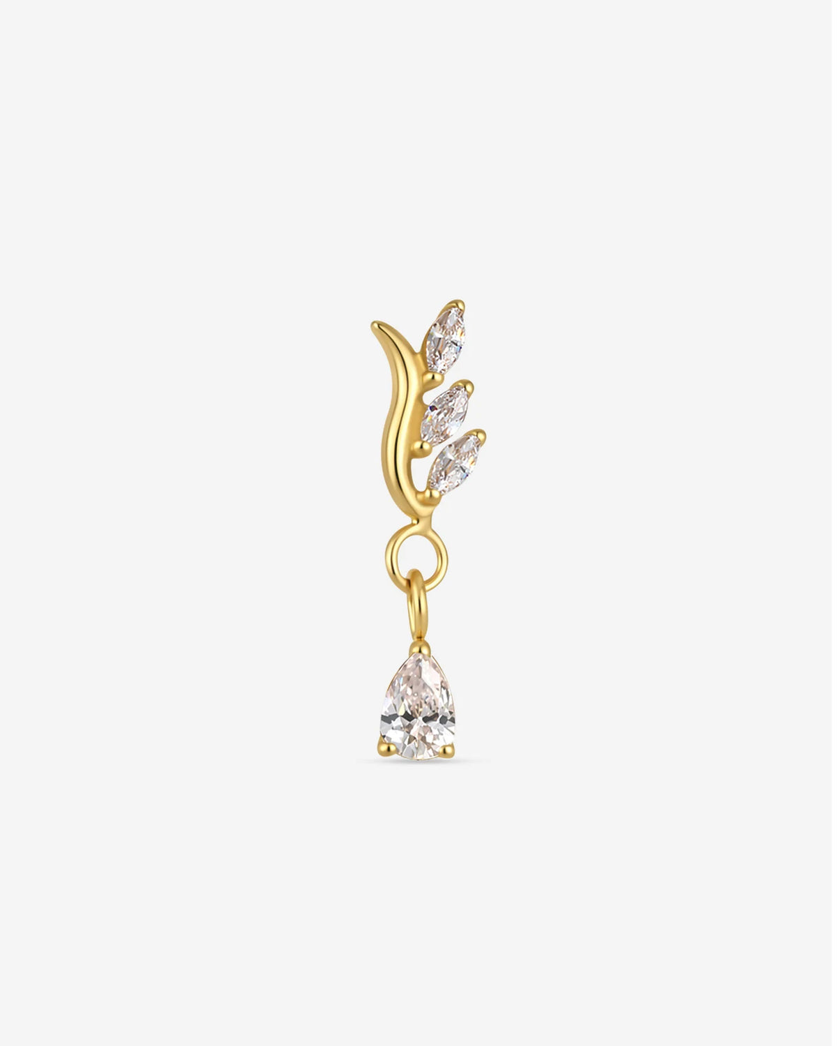 Willow Rain Flatback Stud, gold with clear cubic zirconia, front view 1