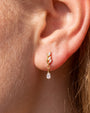 Willow Rain Flatback Stud, gold with clear cubic zirconia, on-ear styling 2