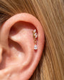 Willow Rain Flatback Stud, gold with clear cubic zirconia, on-ear styling 3