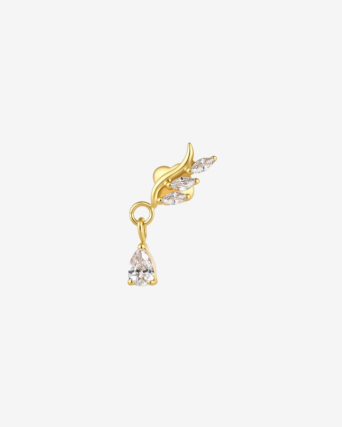 Willow Rain Flatback Stud, gold with clear cubic zirconia, detail view