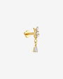 Willow Rain Flatback Stud, gold with clear cubic zirconia, detail view