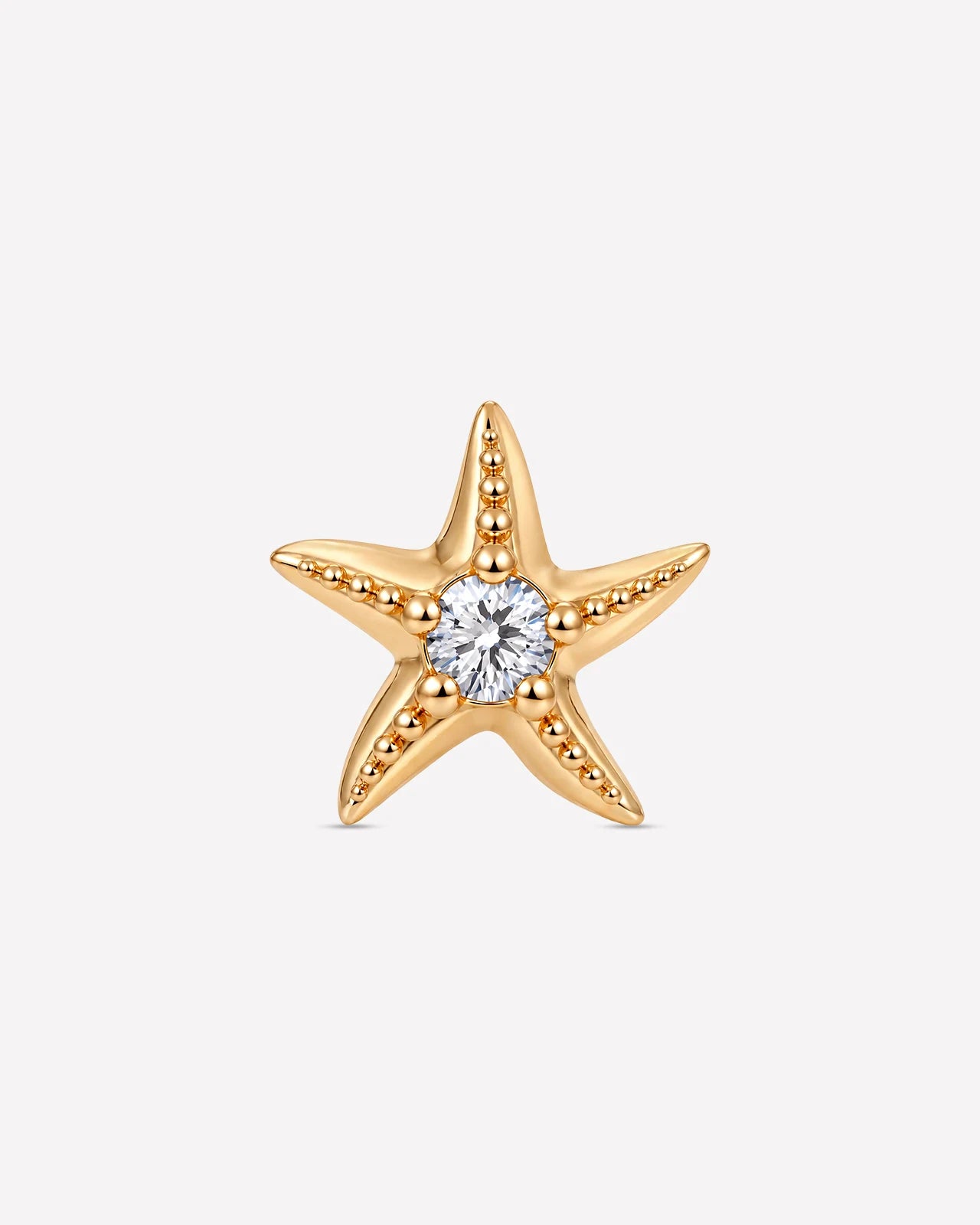 Moonlit Sea Star Flatback Stud, threadless push pin, Gold Crystal Clear, front view