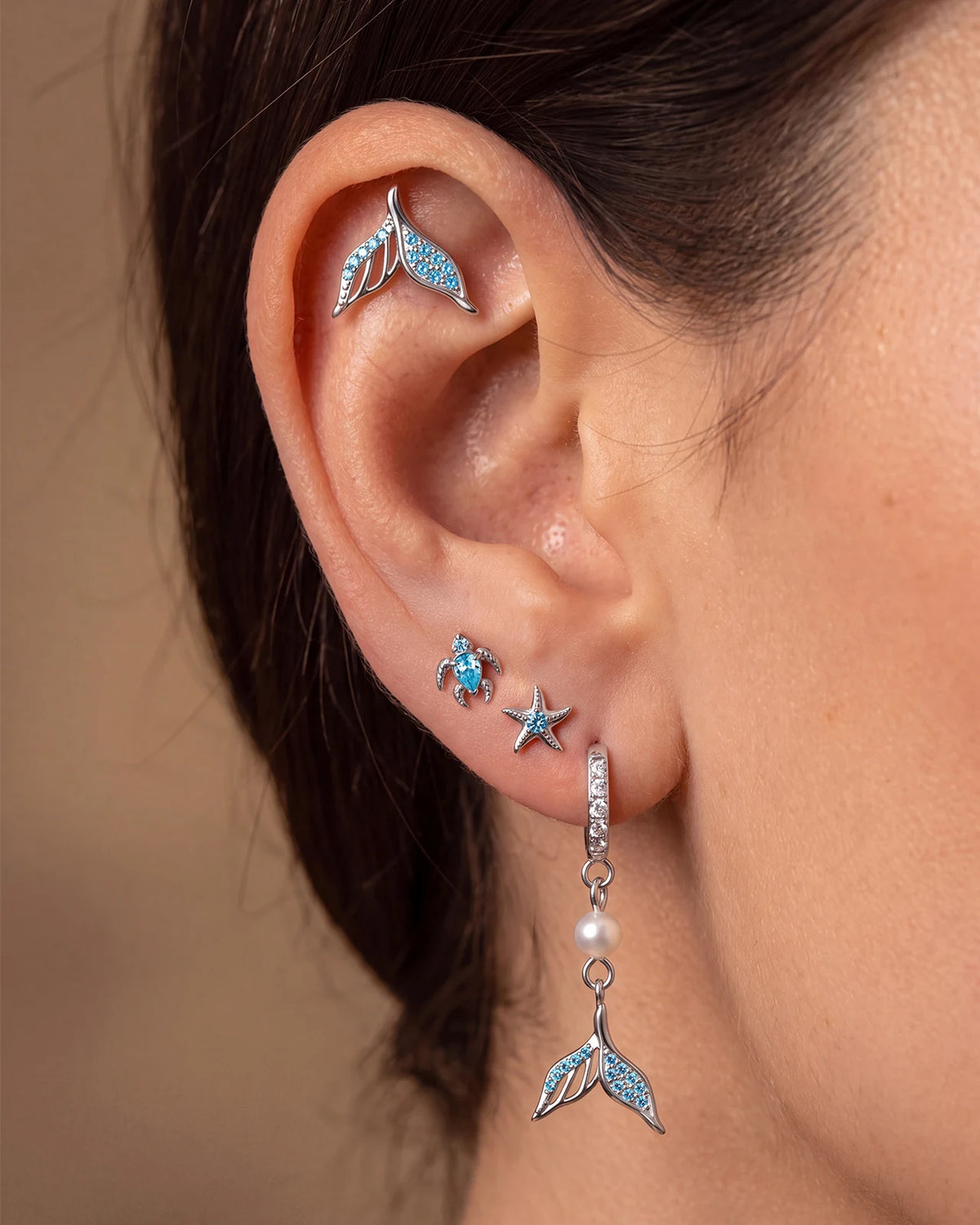Thalassa Sea Turtle Flatback Stud - Silver Ocean Mist - CS-KSD-0192-TI-G-QHL - 02