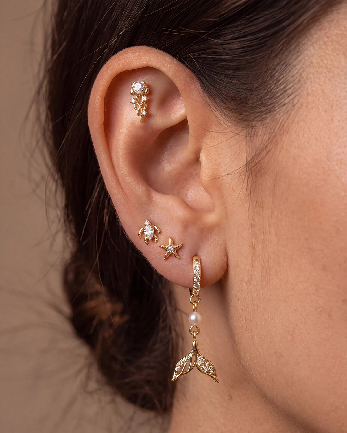Thalassa Sea Turtle Flatback Stud - Gold Crystal Clear - CS-KSD-0192-TI-J-B - 04