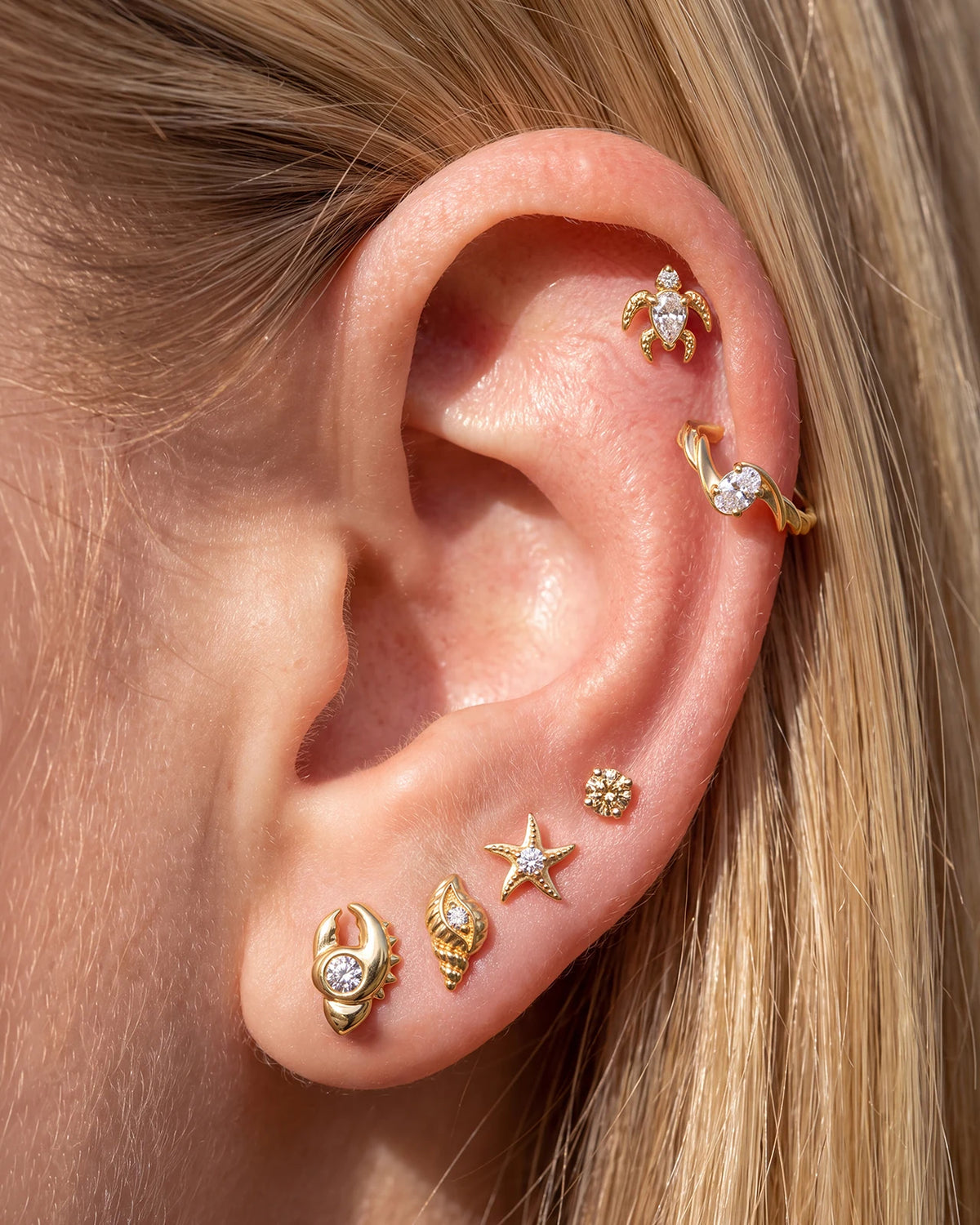 Thalassa Sea Turtle Flatback Stud - Gold Crystal Clear - CS-KSD-0192-TI-J-B - 06