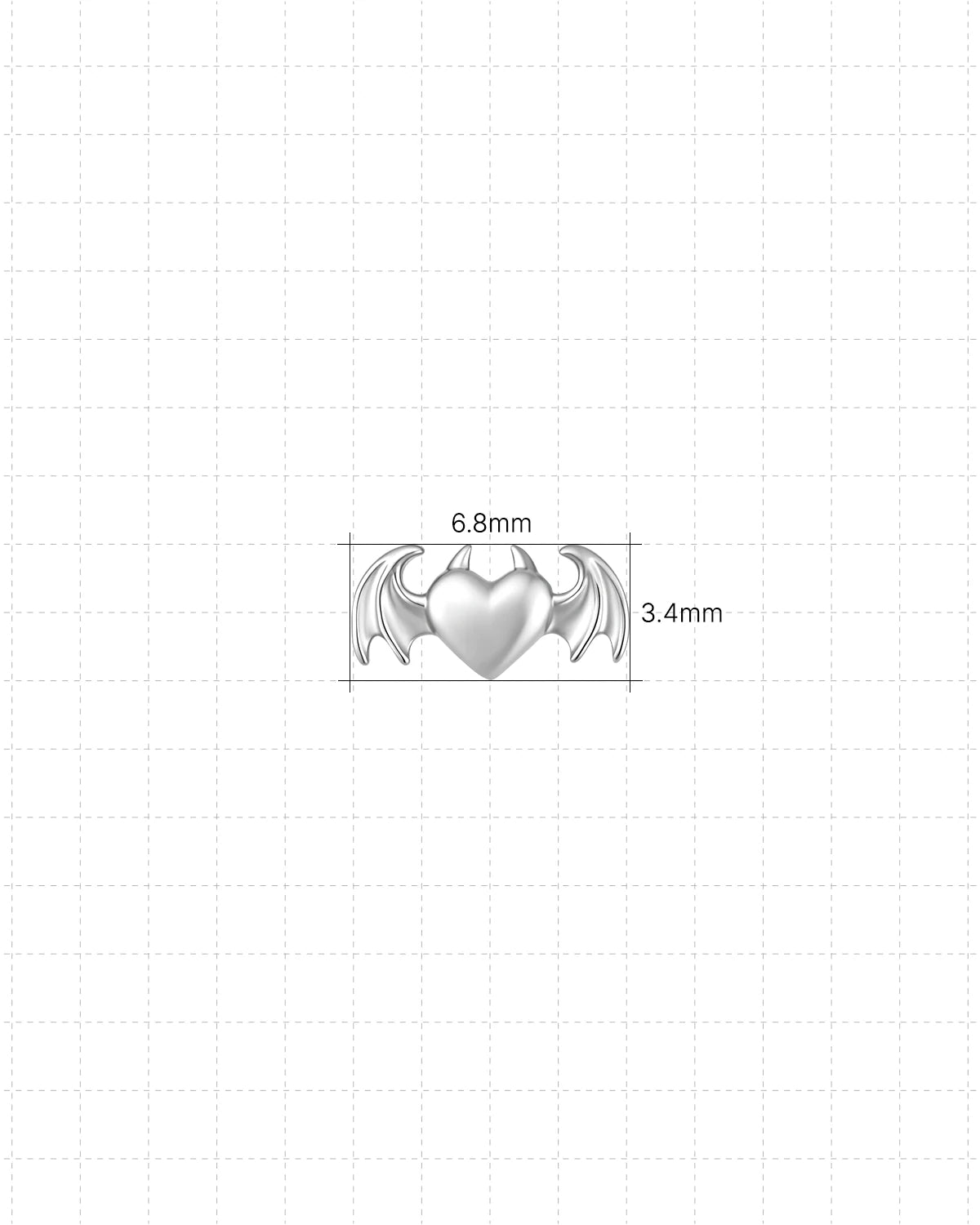 Wicked Sweetheart Flatback Stud in silver tone - dimensions 6.8mm wide by 3.4mm high