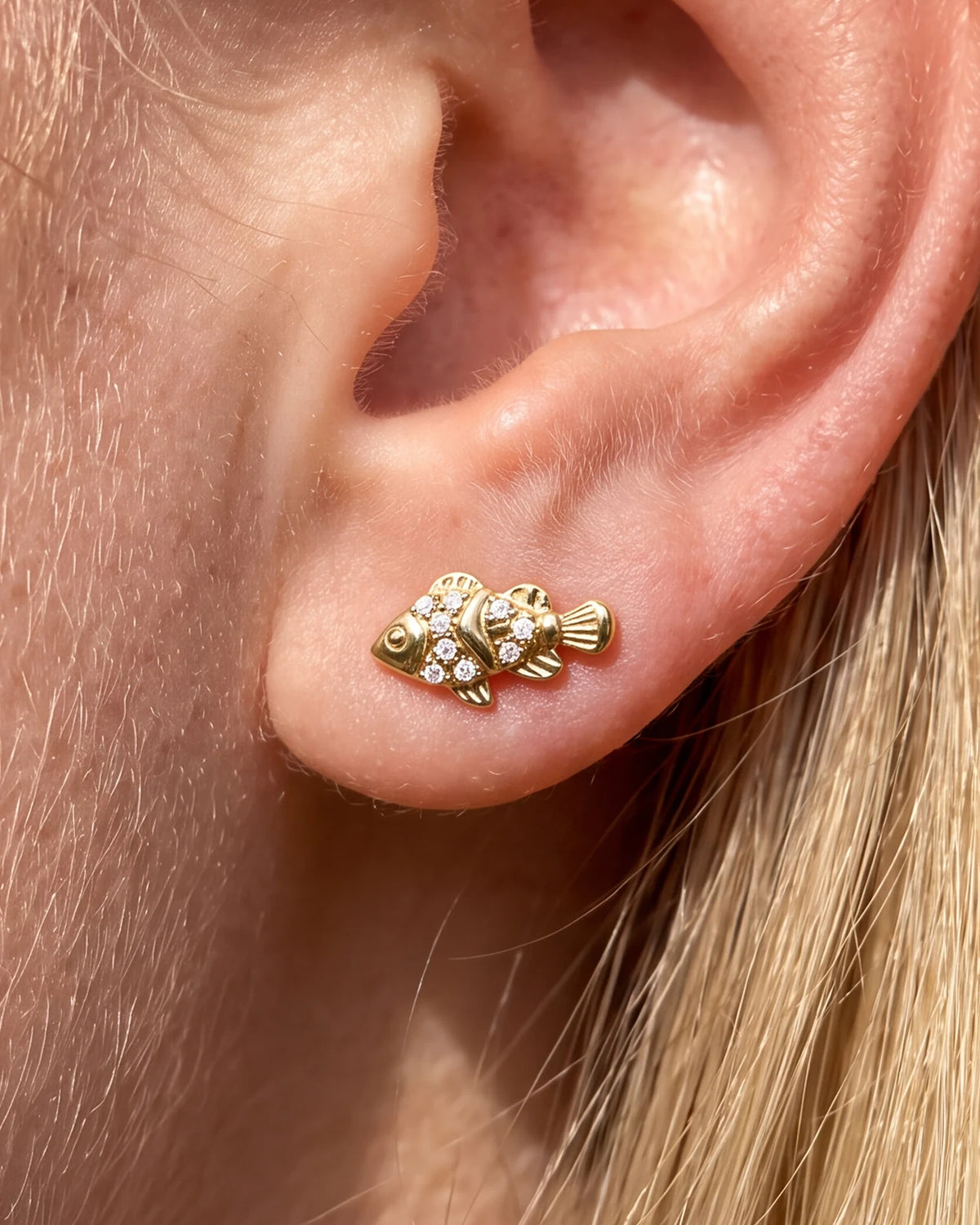 Coral Clownfish Flatback Stud - Gold Crystal Clear - CS-KSD-0279-TI-J-B - 04