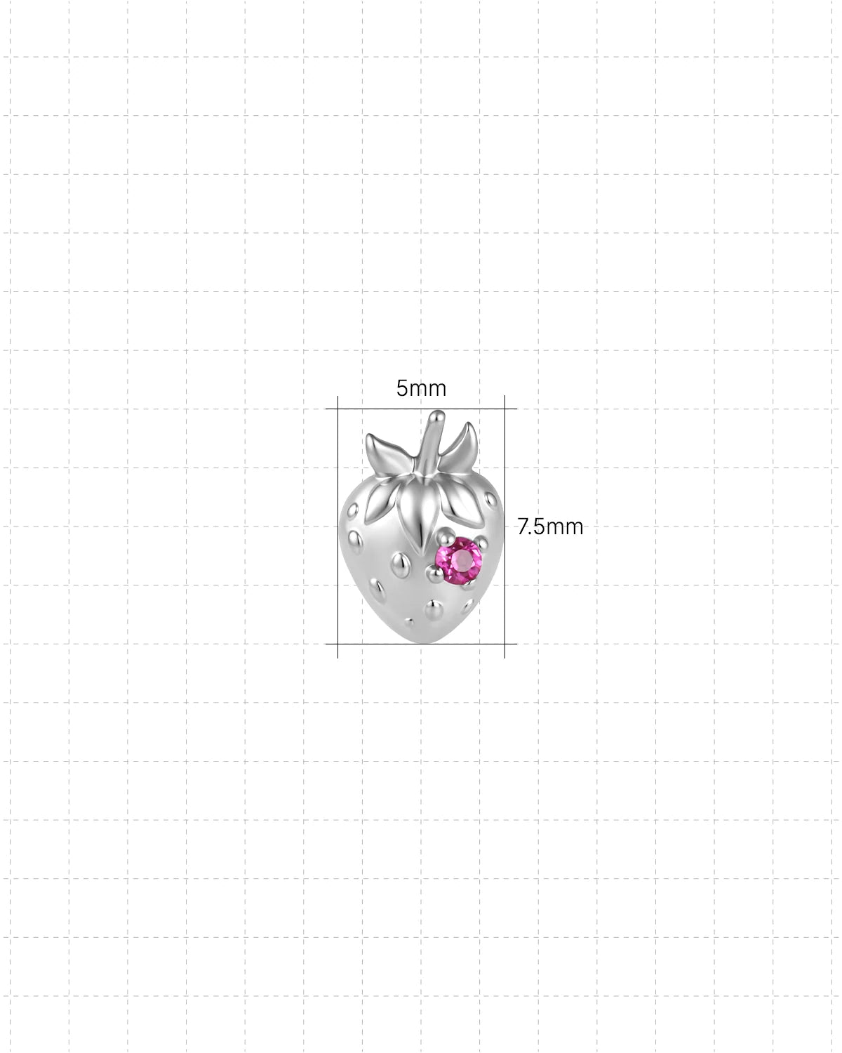 Strawberry Crush Flatback Stud, threadless, silver with pink red stone, 5mm by 7.5mm dimensions