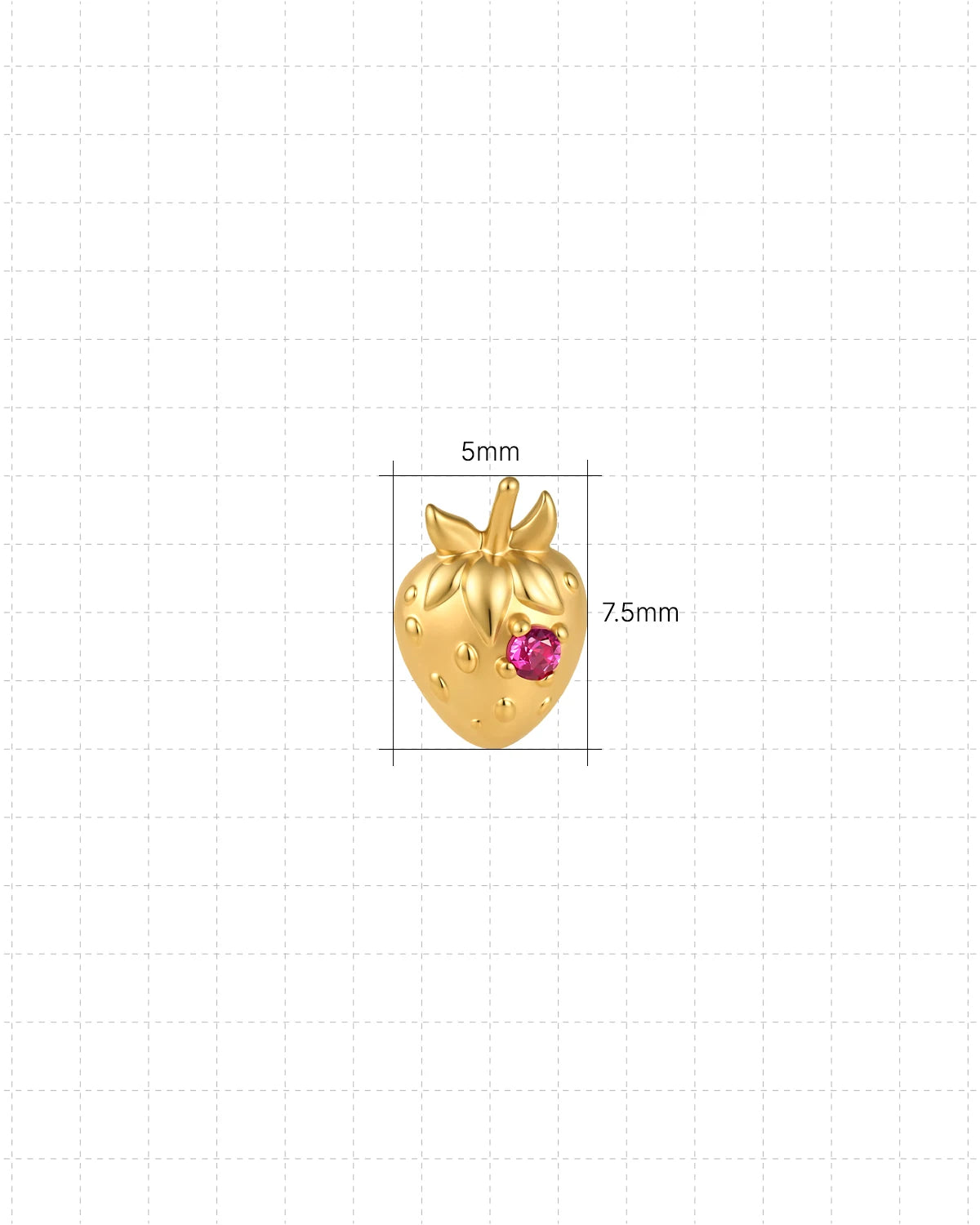 Strawberry Crush Flatback Stud, threadless, gold with pink red stone, 5mm by 7.5mm dimensions