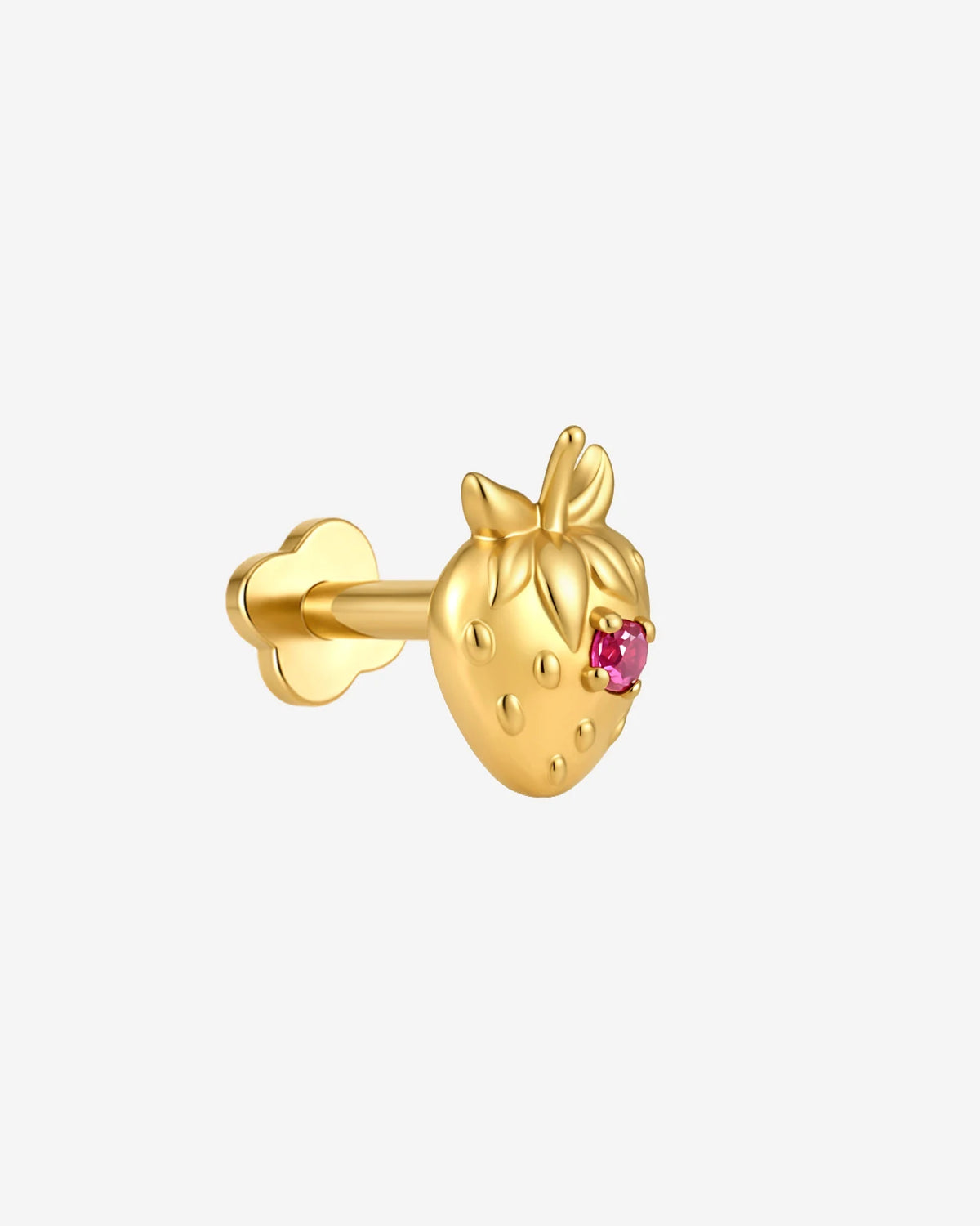 Strawberry Crush Flatback Stud, threadless, gold with pink red stone, product view
