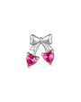Cherry Sweetheart Flatback Stud, threadless, silver bow with heart shaped cherry stones, product view