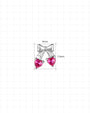 Cherry Sweetheart Flatback Stud, threadless, silver bow with heart shaped cherry stones, 6mm by 7.3mm dimensions