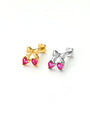 Cherry Sweetheart Flatback Stud, threadless, silver bow with heart shaped cherry stones, product view