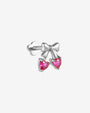 Cherry Sweetheart Flatback Stud, threadless, silver bow with heart shaped cherry stones, product view