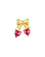 Cherry Sweetheart Flatback Stud, threadless, gold bow with heart shaped cherry stones, product view
