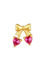 Cherry Sweetheart Flatback Stud, threadless, gold bow with heart shaped cherry stones, product view