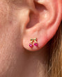 Cherry Sweetheart Flatback Stud, threadless, gold bow with heart shaped cherry stones, ear styling