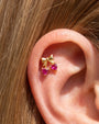 Cherry Sweetheart Flatback Stud, threadless, gold bow with heart shaped cherry stones, ear styling
