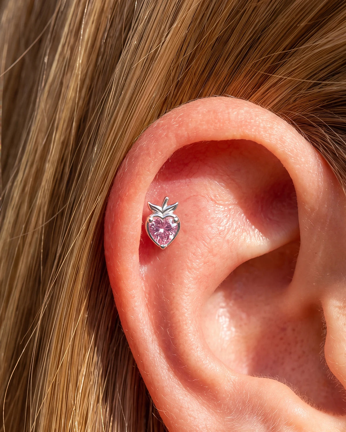 Peach Blush Flatback Stud - Silver - ear styling